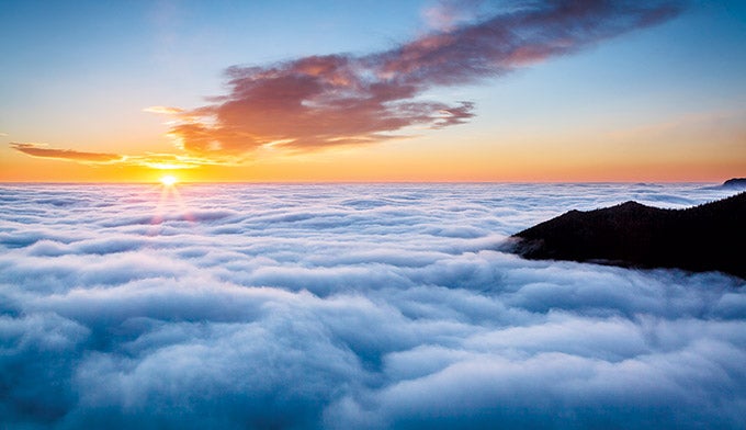 "Cloud inversion at Rainbow Curve on Trail Ridge Road in Rocky Mountain National Park"