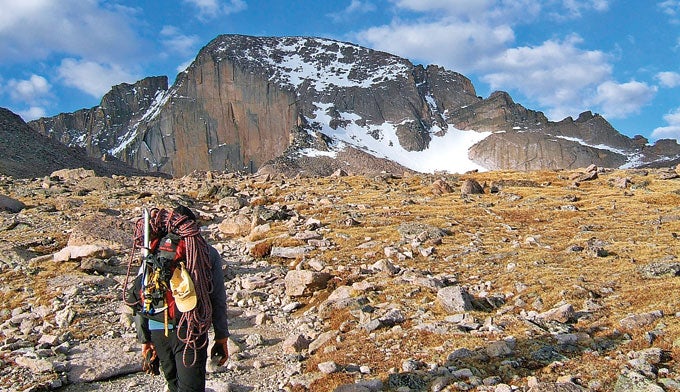 "Hiker on the Longs Peak trail"