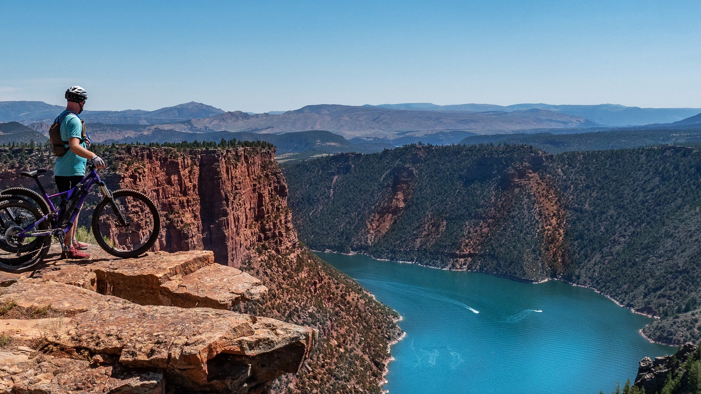 A biker on an overlook at Flaming Gorge National Recreation Area
