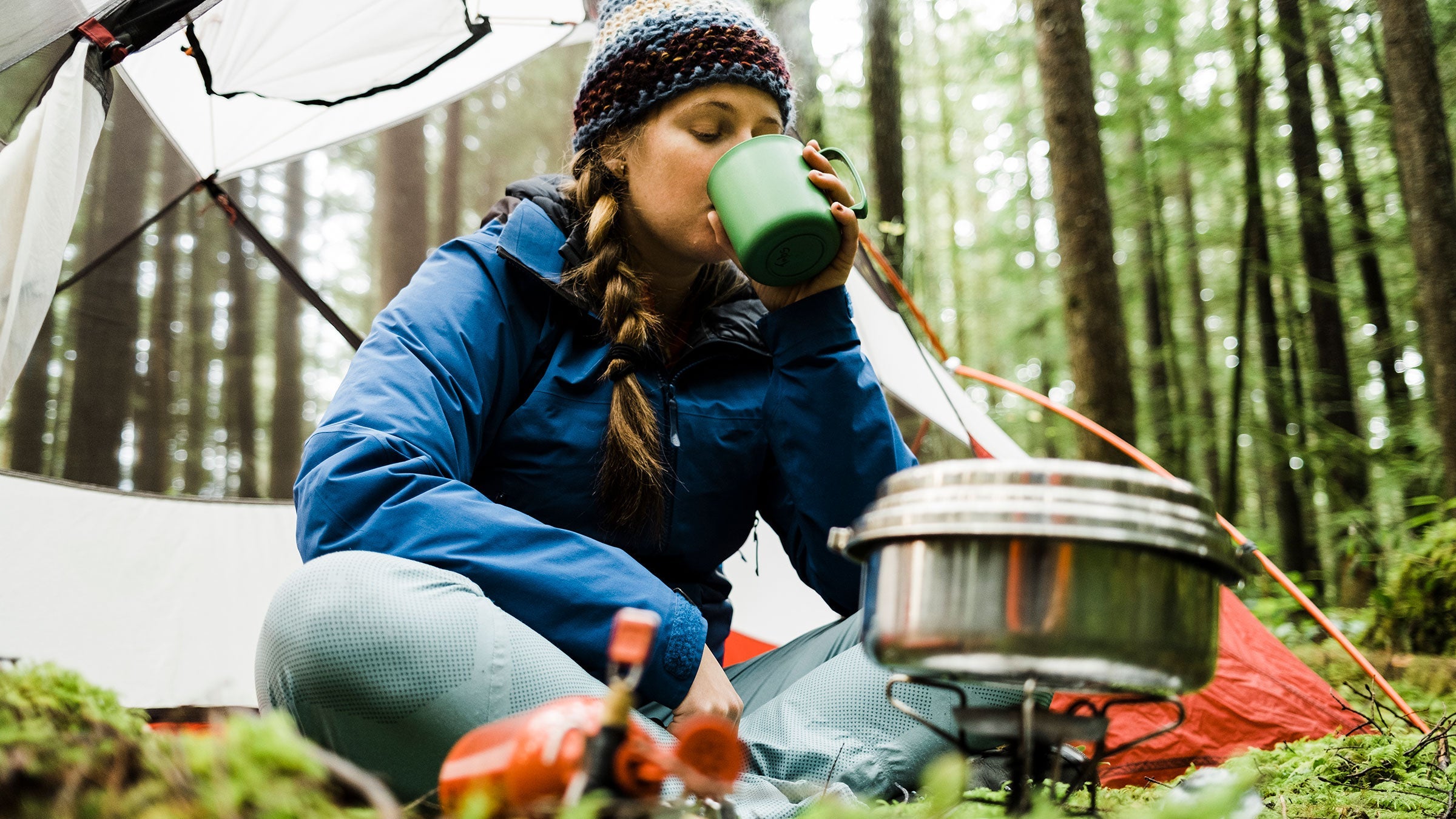 Making coffee on a camp stove
